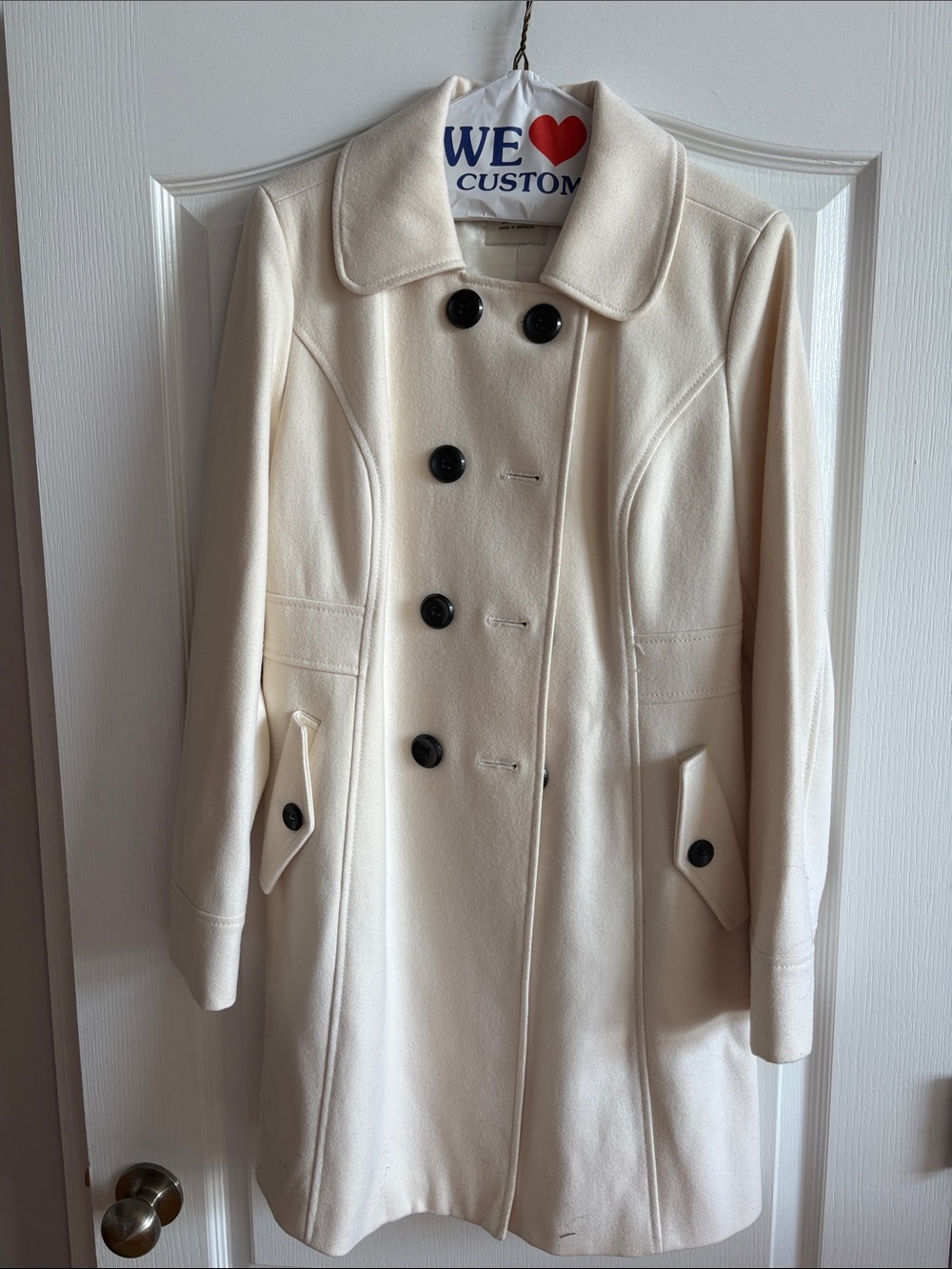 Old Navy Cream Double-Breasted Pea Coat with Black Buttons